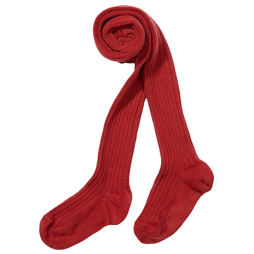 Girls Dark Red Rib Knitted Cotton Tights - CÉMAROSE | Children's Fashion Store