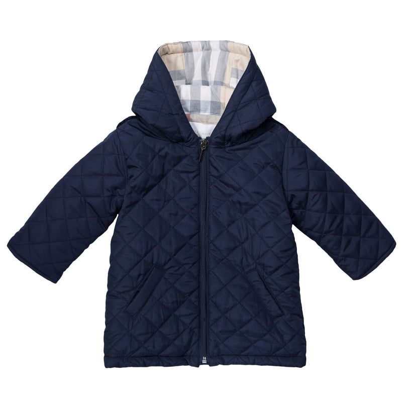 Baby Navy Blue Quilted Hooded Jacket - CÉMAROSE | Children's Fashion Store - 1
