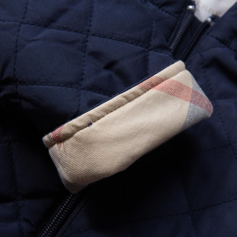 Baby Navy Blue Quilted Hooded Jacket - CÉMAROSE | Children's Fashion Store - 4