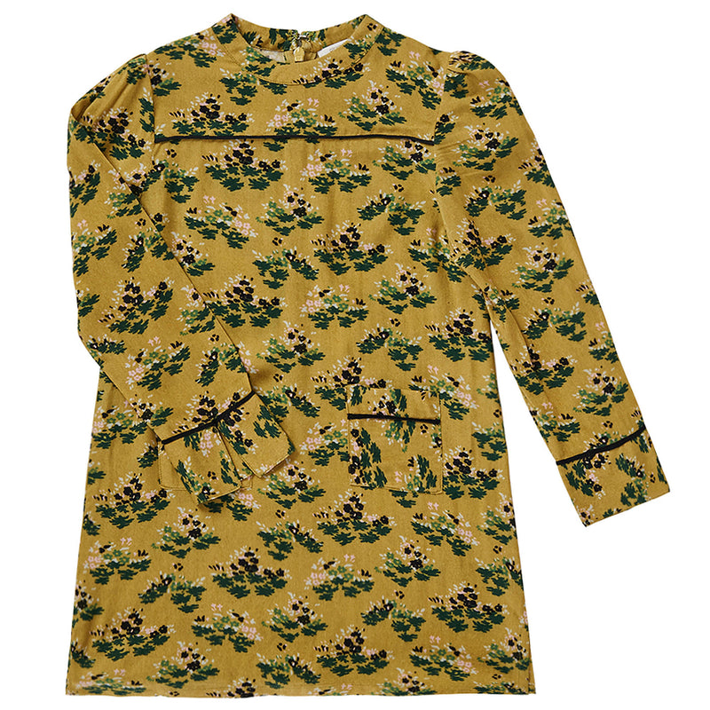 Girls Yellow-Green Flower Printed Trims Woven Dress - CÉMAROSE | Children's Fashion Store - 1