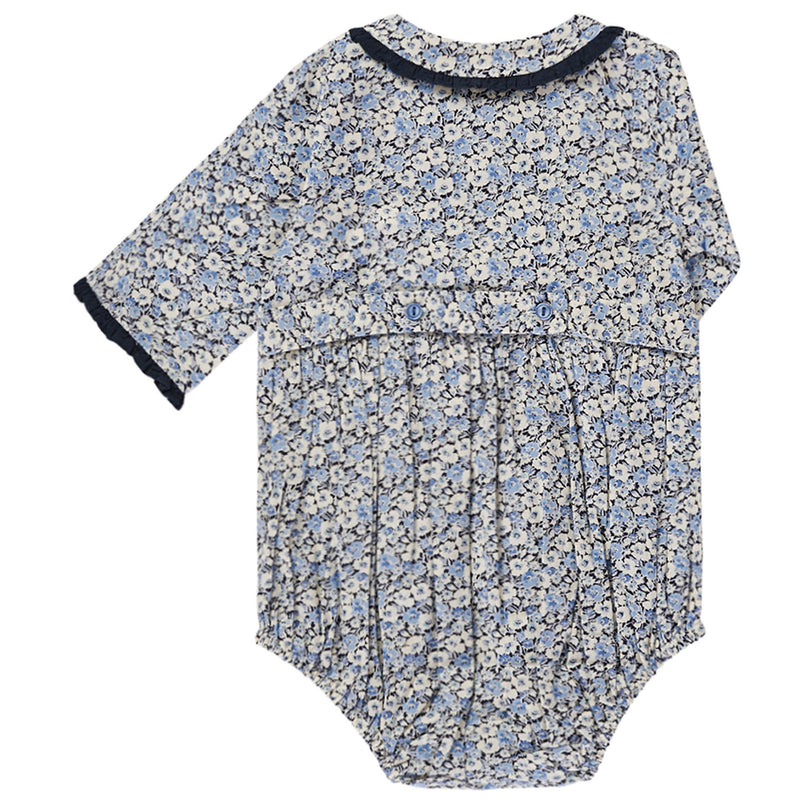 Baby Girls Blue Flower Printed Cotton Bodysuit - CÉMAROSE | Children's Fashion Store - 2