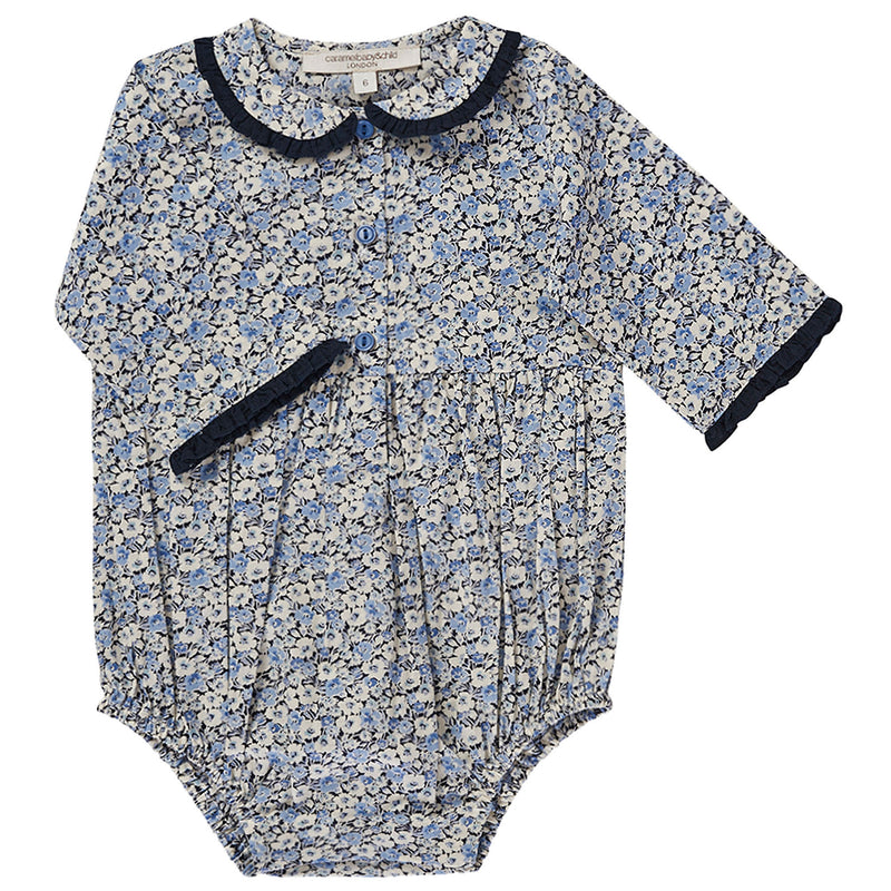 Baby Girls Blue Flower Printed Cotton Bodysuit - CÉMAROSE | Children's Fashion Store - 1