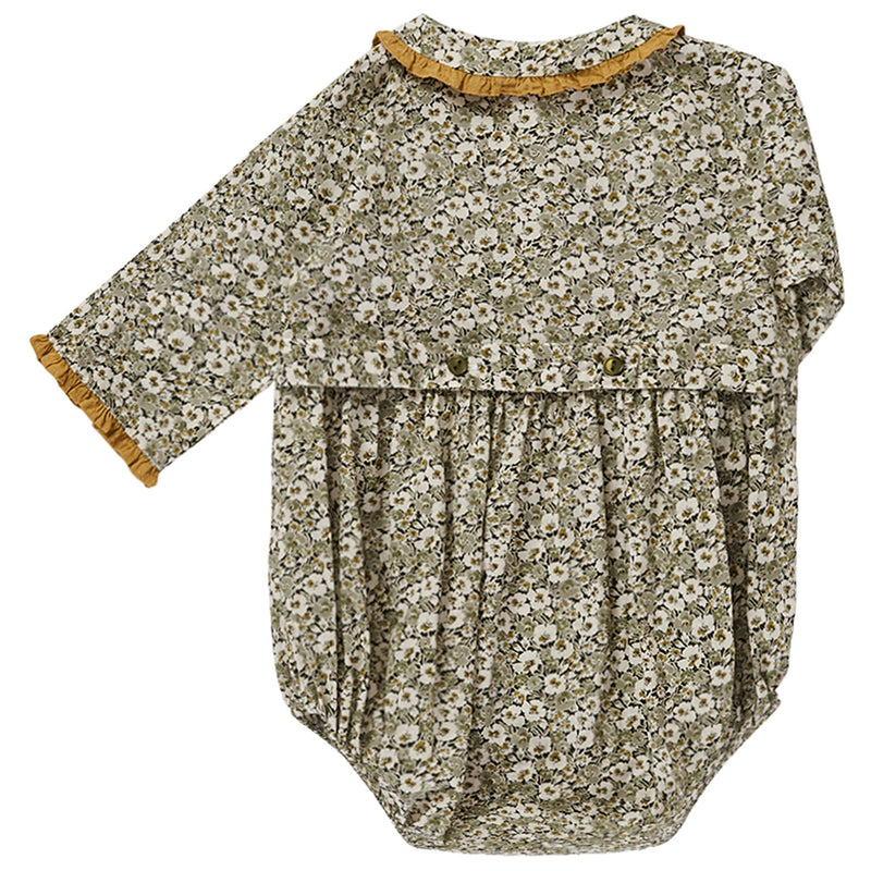Baby Girls Grey Flower Printed Cotton Bodysuit - CÉMAROSE | Children's Fashion Store - 2