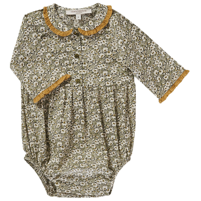 Baby Girls Grey Flower Printed Cotton Bodysuit - CÉMAROSE | Children's Fashion Store - 1