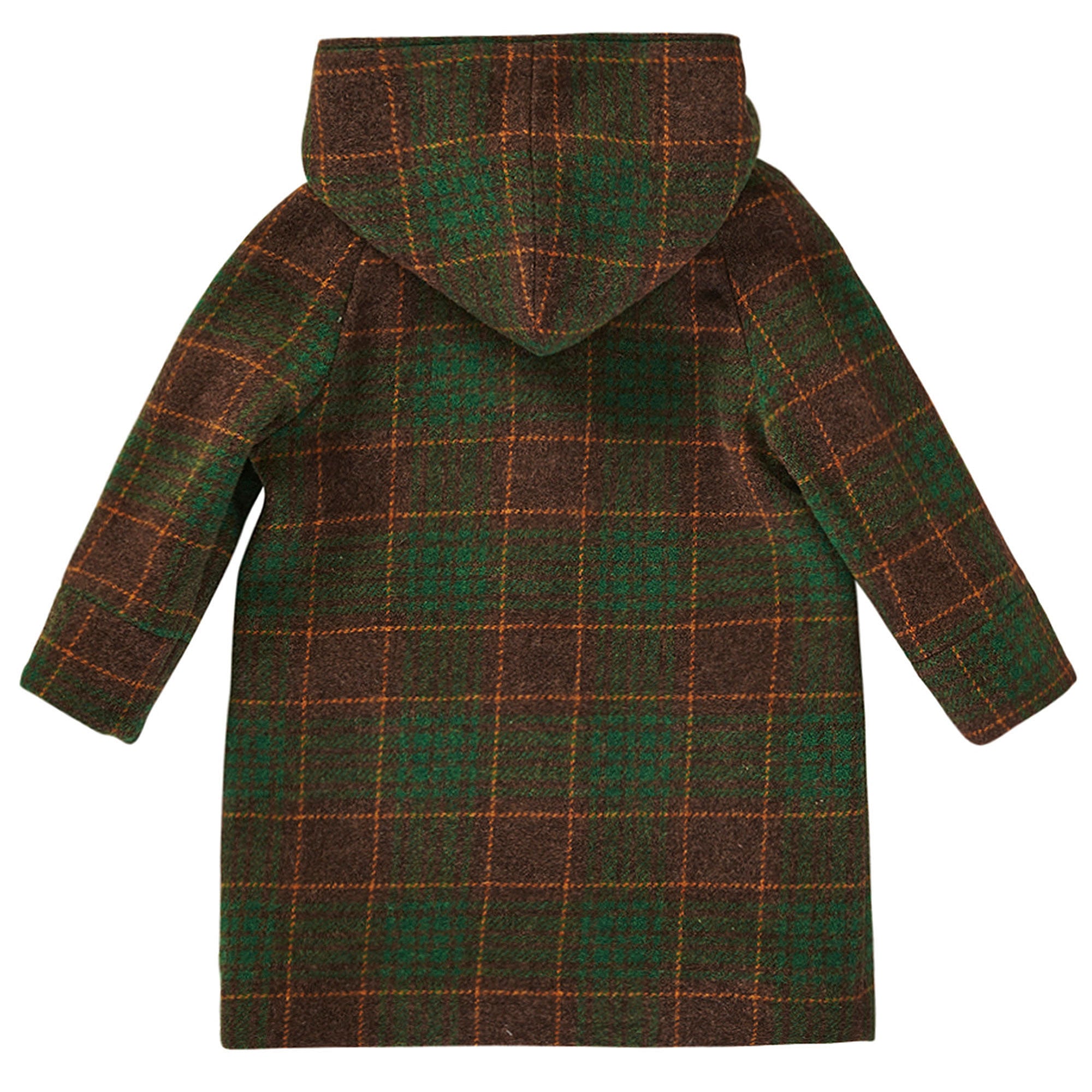 Girls Green & Red Check Hooded Wool Coat - CÉMAROSE | Children's Fashion Store - 2