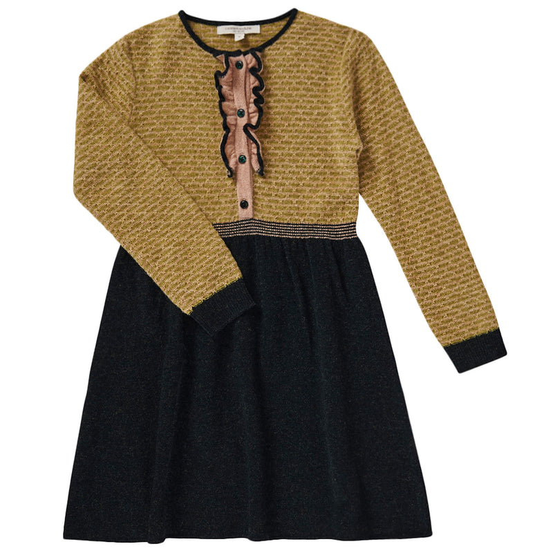 Girls Lime-green & Black Knitted Wool Dress - CÉMAROSE | Children's Fashion Store - 1
