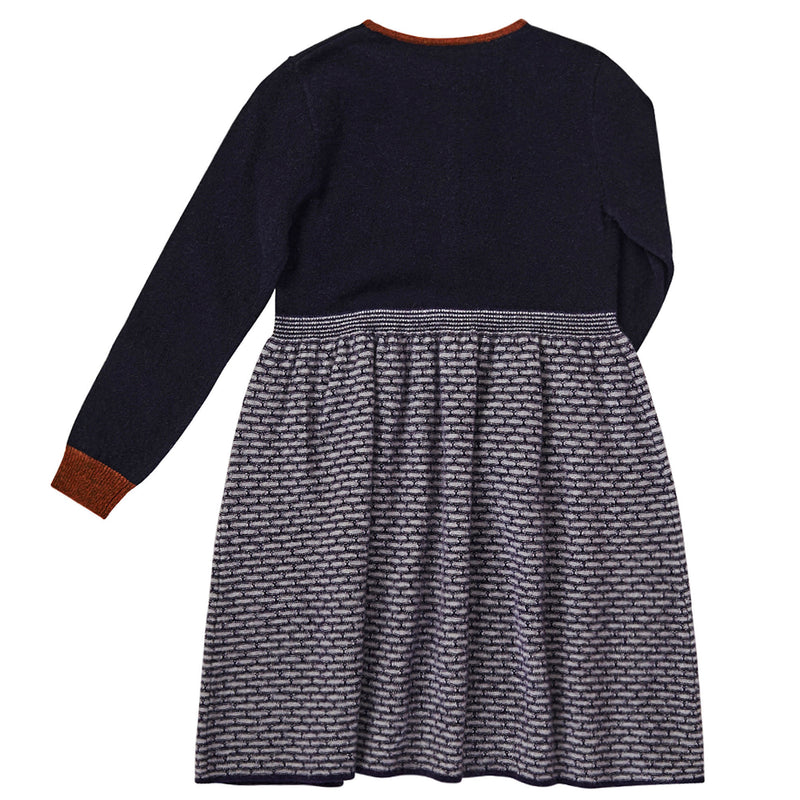 Girls Navy Blue & Grey Knitted Wool Dress - CÉMAROSE | Children's Fashion Store - 2