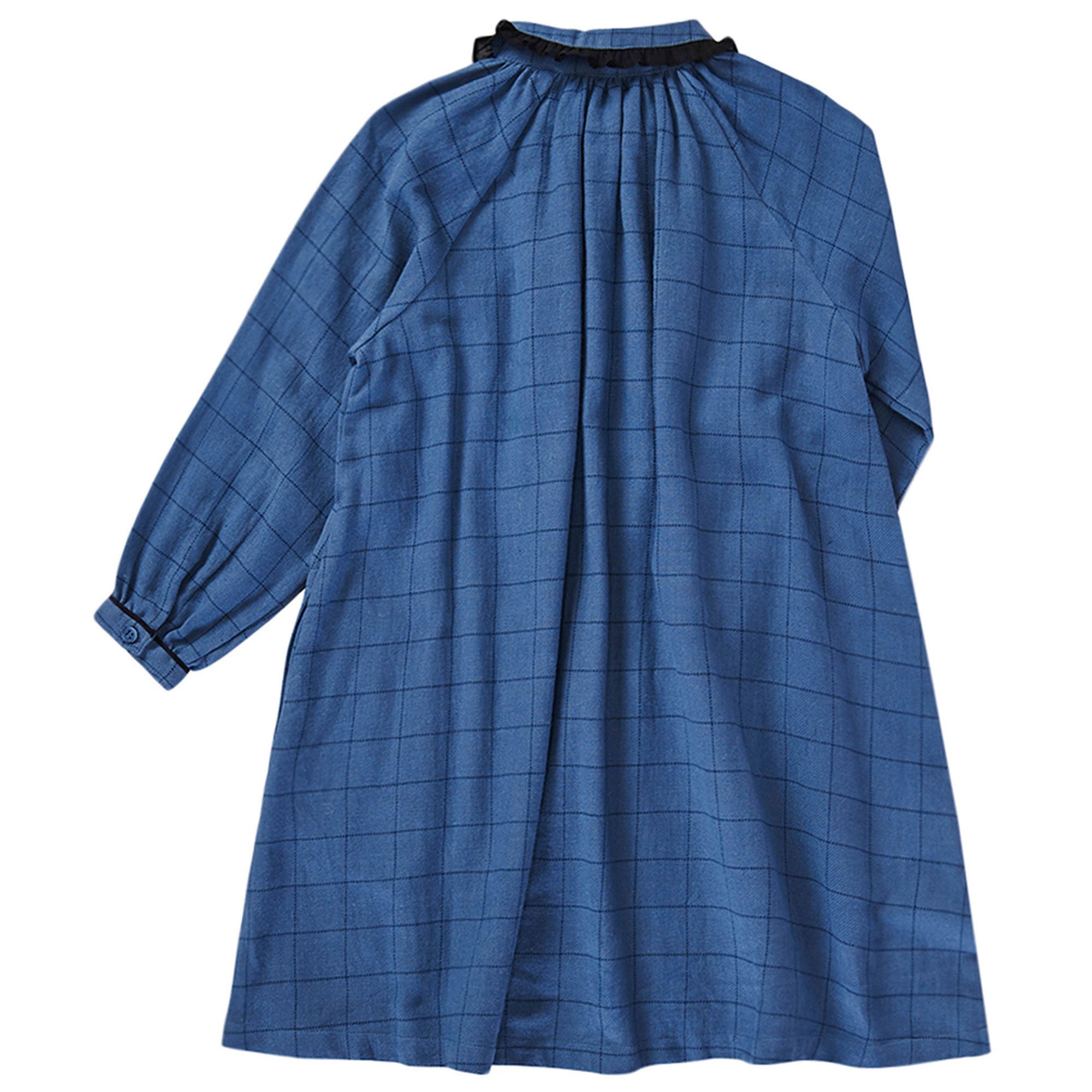 Girls Blue Check Cotton Woven Dress - CÉMAROSE | Children's Fashion Store - 2