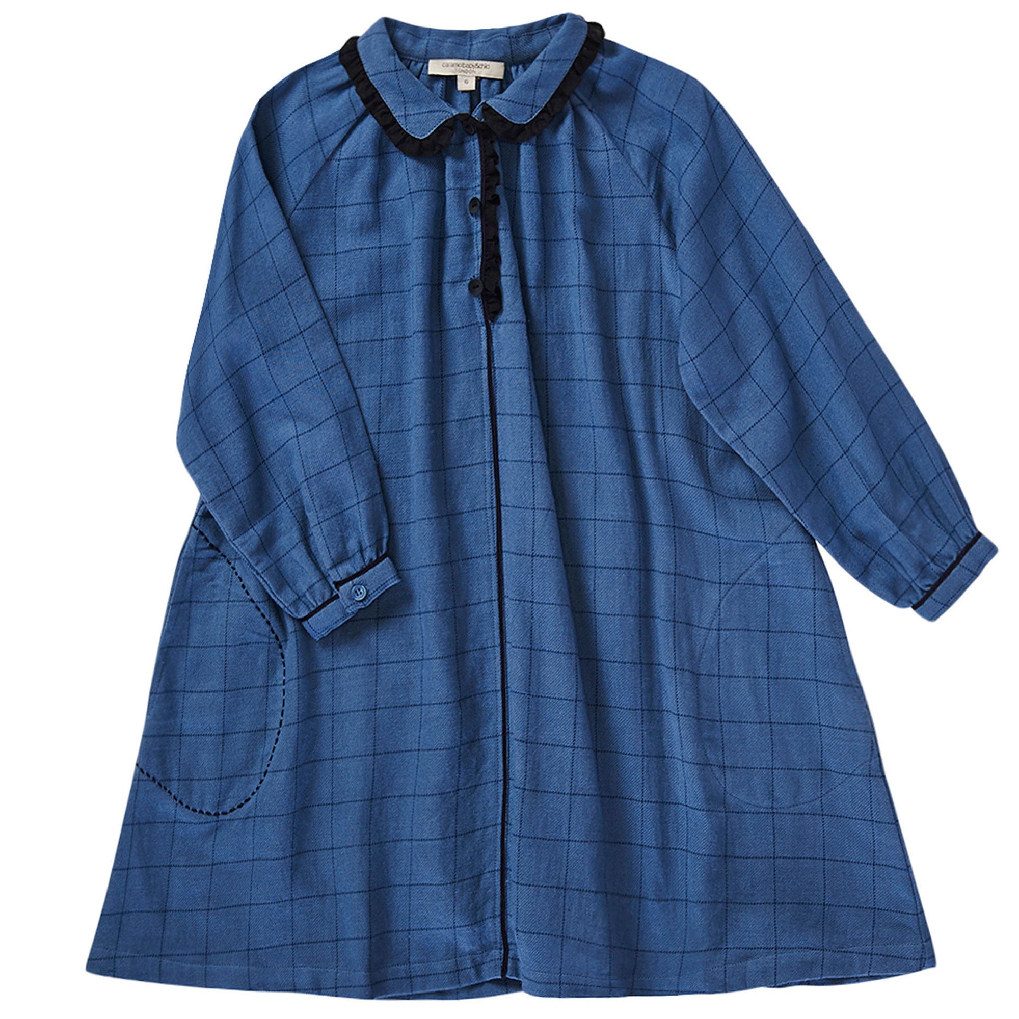 Girls Blue Check Cotton Woven Dress - CÉMAROSE | Children's Fashion Store - 1