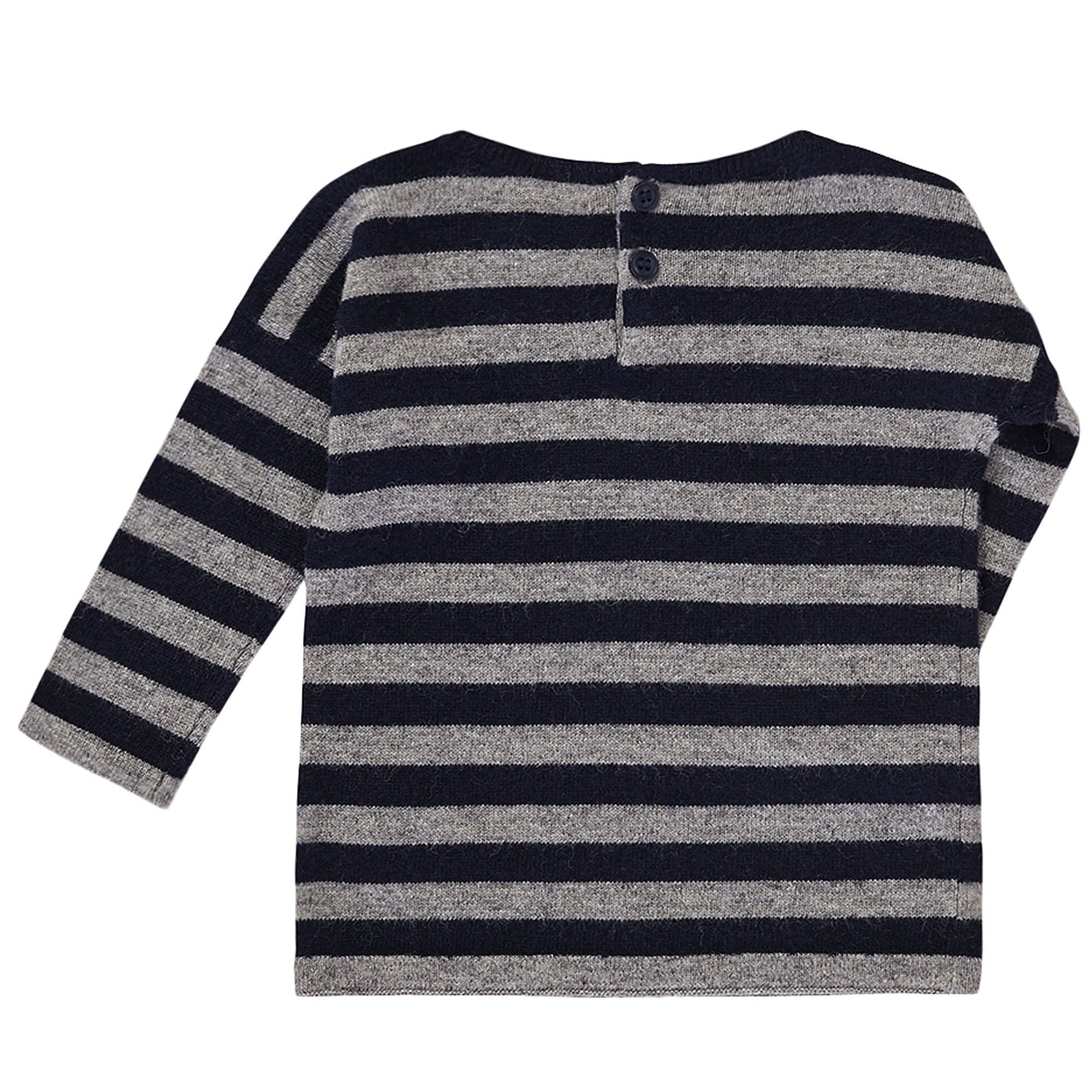 Baby Boys Grey & Navy Blue Striped Wool Sweater - CÉMAROSE | Children's Fashion Store - 2
