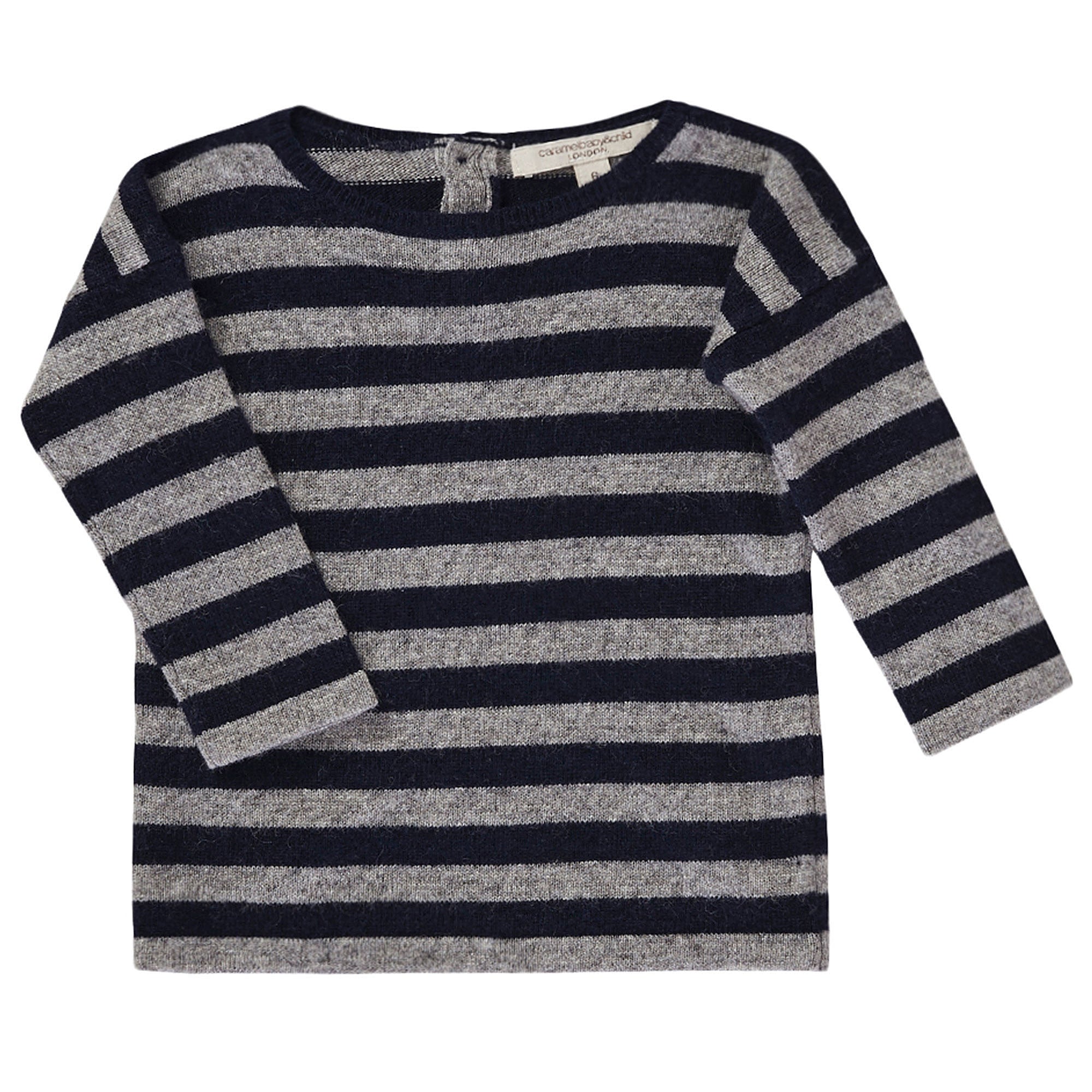 Baby Boys Grey & Navy Blue Striped Wool Sweater - CÉMAROSE | Children's Fashion Store - 1