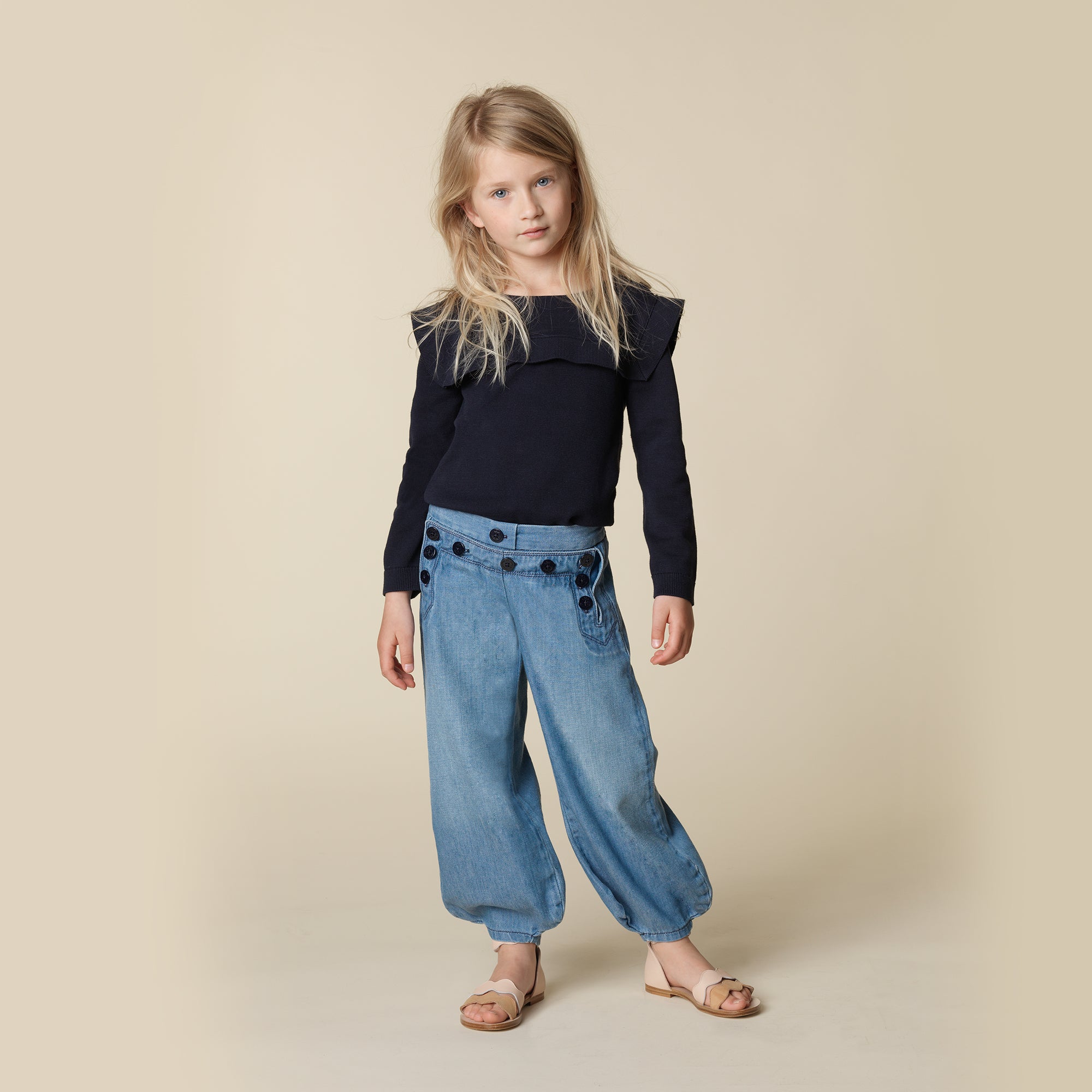 Girls Denim Blue Cotton Trousers