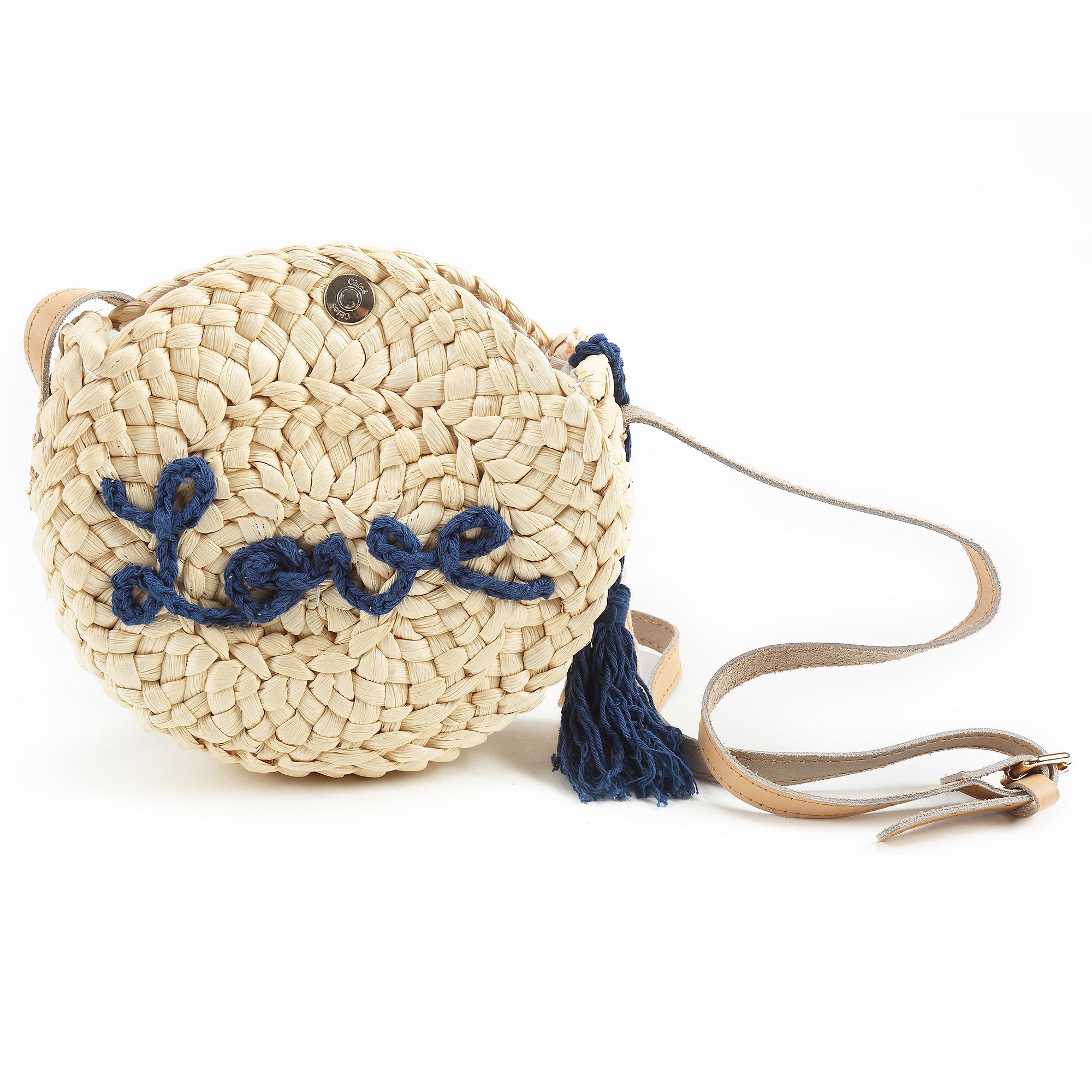 Girls Beige "Love" Paille Bag