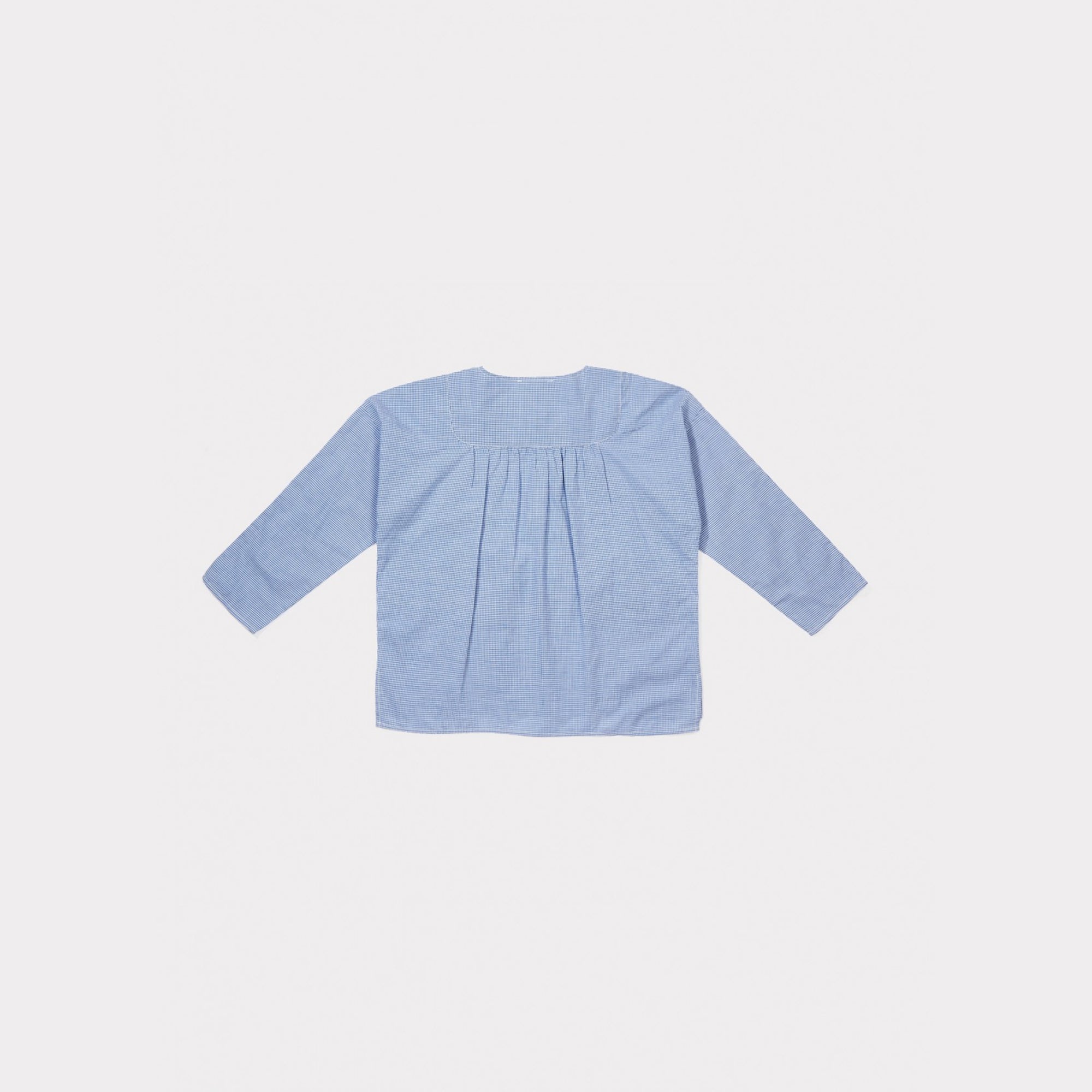 Boys Gingham Blue Cotton Woven T-shirt