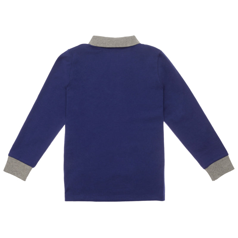 Baby Boys Blue Rib Cuffs Cotton Polo Shirt - CÉMAROSE | Children's Fashion Store - 2