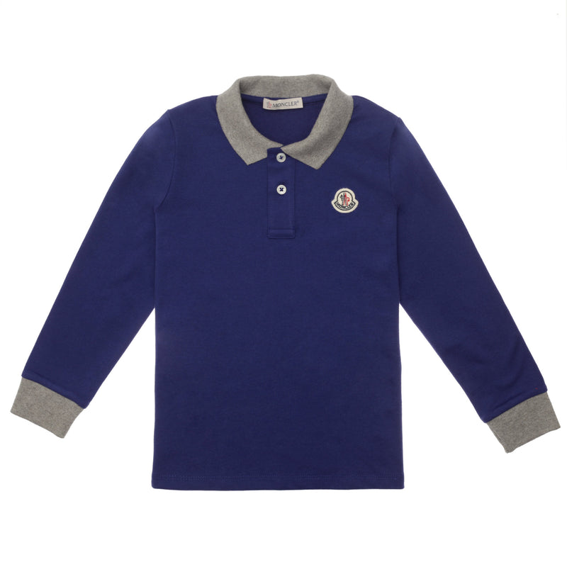 Baby Boys Blue Rib Cuffs Cotton Polo Shirt - CÉMAROSE | Children's Fashion Store - 1