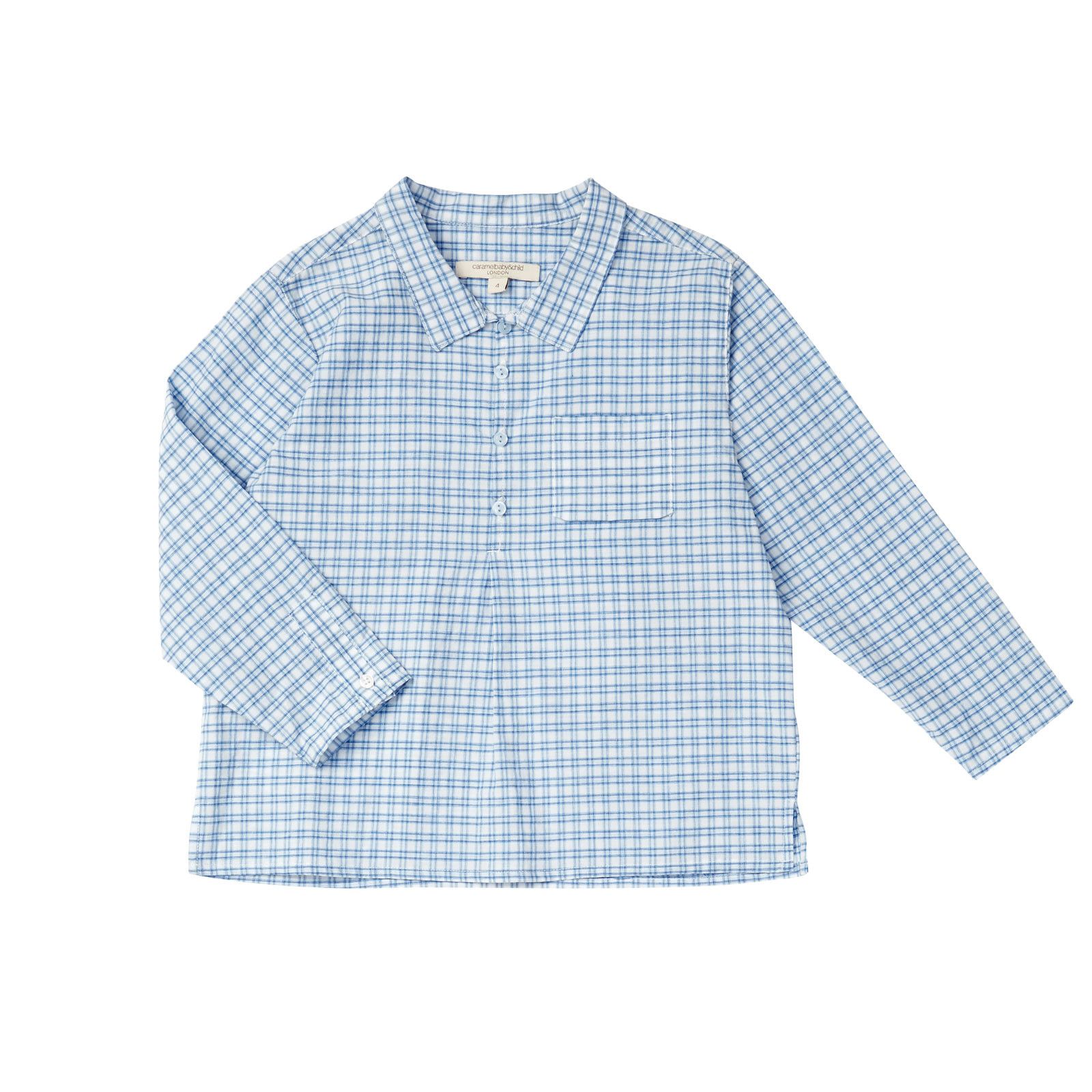 Boys Blue Check Cotton Alkanet Shirt With Patch Pockets - CÉMAROSE | Children's Fashion Store