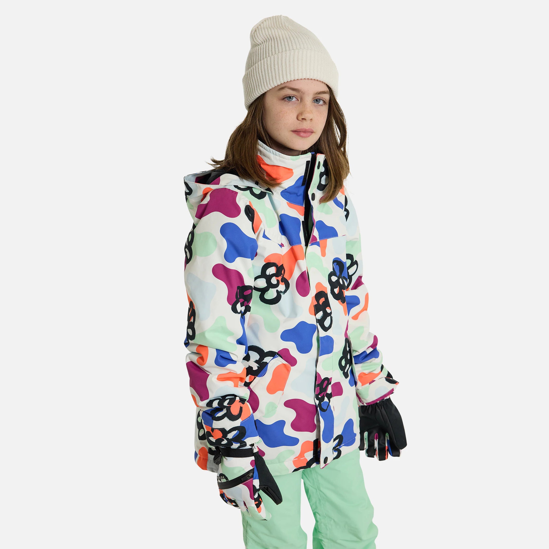 Girls Multicolor Flowers Snow Jacket