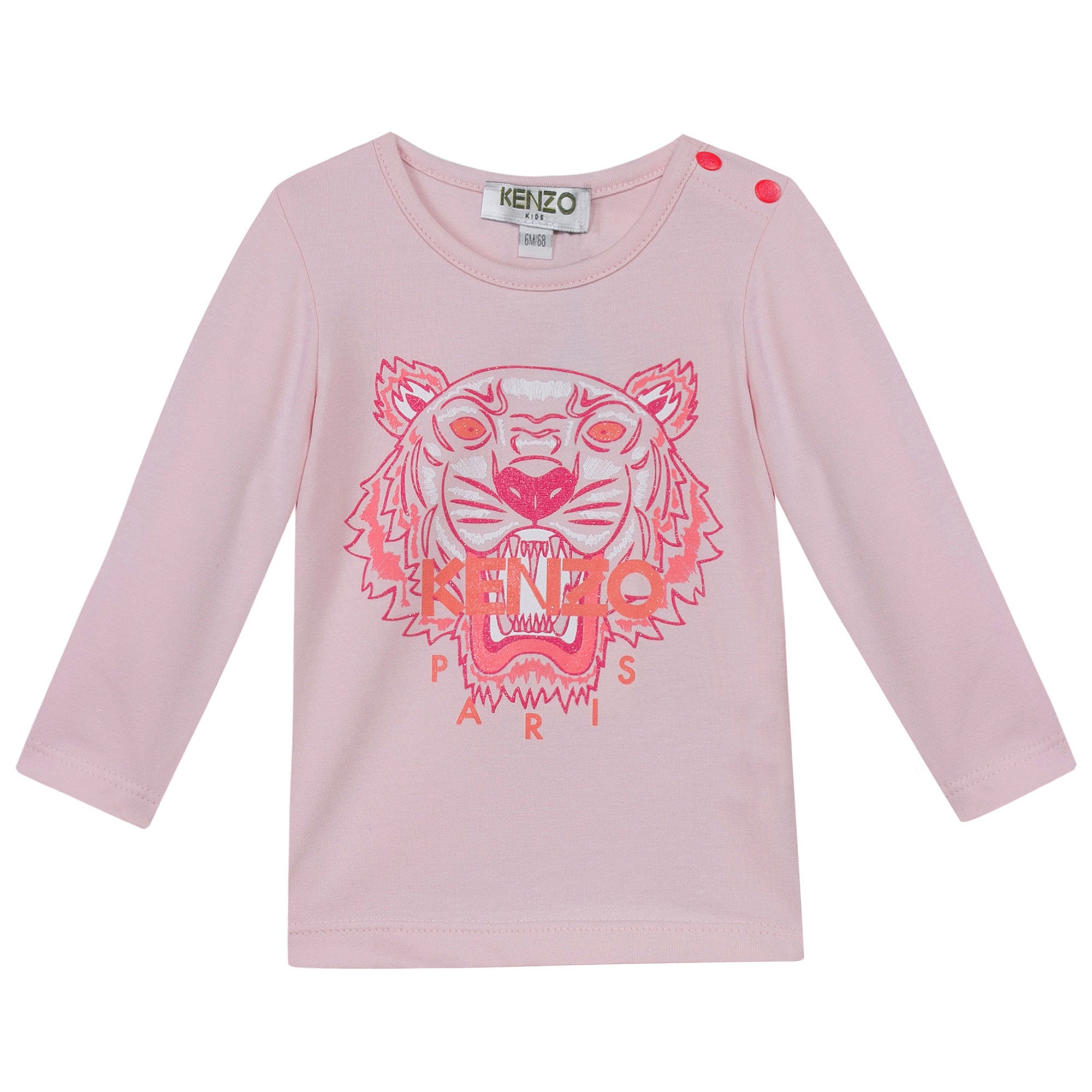 Baby Girls Light Pink Tiger Head Cotton T-Shirt - CÉMAROSE | Children's Fashion Store