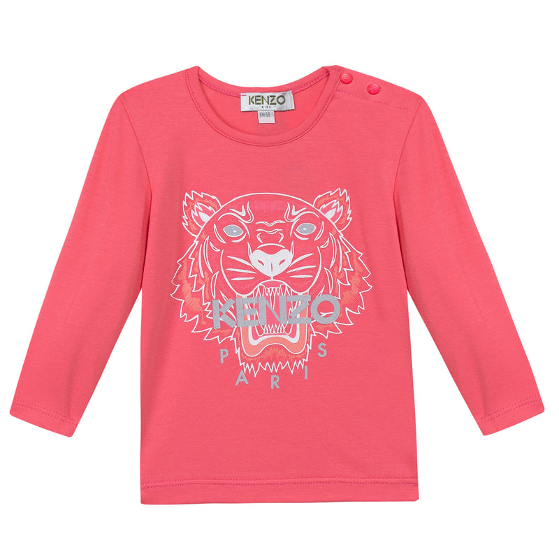 Baby Girls Medium Pink Tiger Head Cotton T-Shirt - CÉMAROSE | Children's Fashion Store