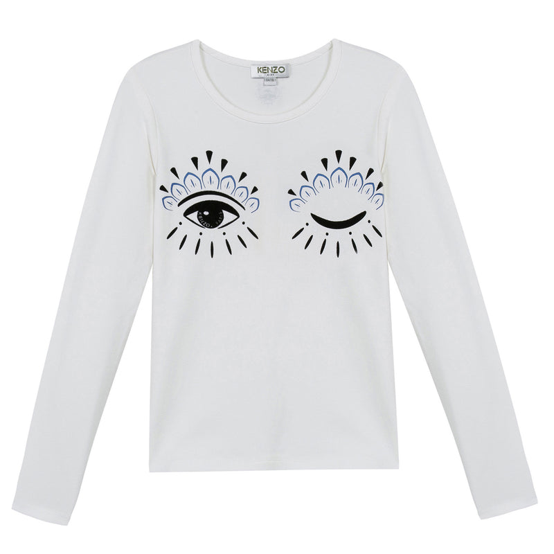 Girls White Eye Printed Trims Cotton T-Shirt - CÉMAROSE | Children's Fashion Store