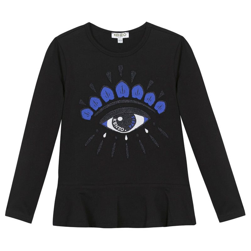 Girls Black Embroidered Eye Cotton T-Shirt - CÉMAROSE | Children's Fashion Store