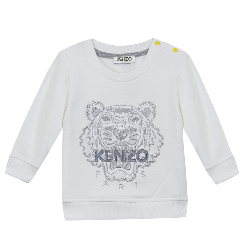 Baby Girls White Embroidered Tiger Head Cotton Sweatshirt - CÉMAROSE | Children's Fashion Store