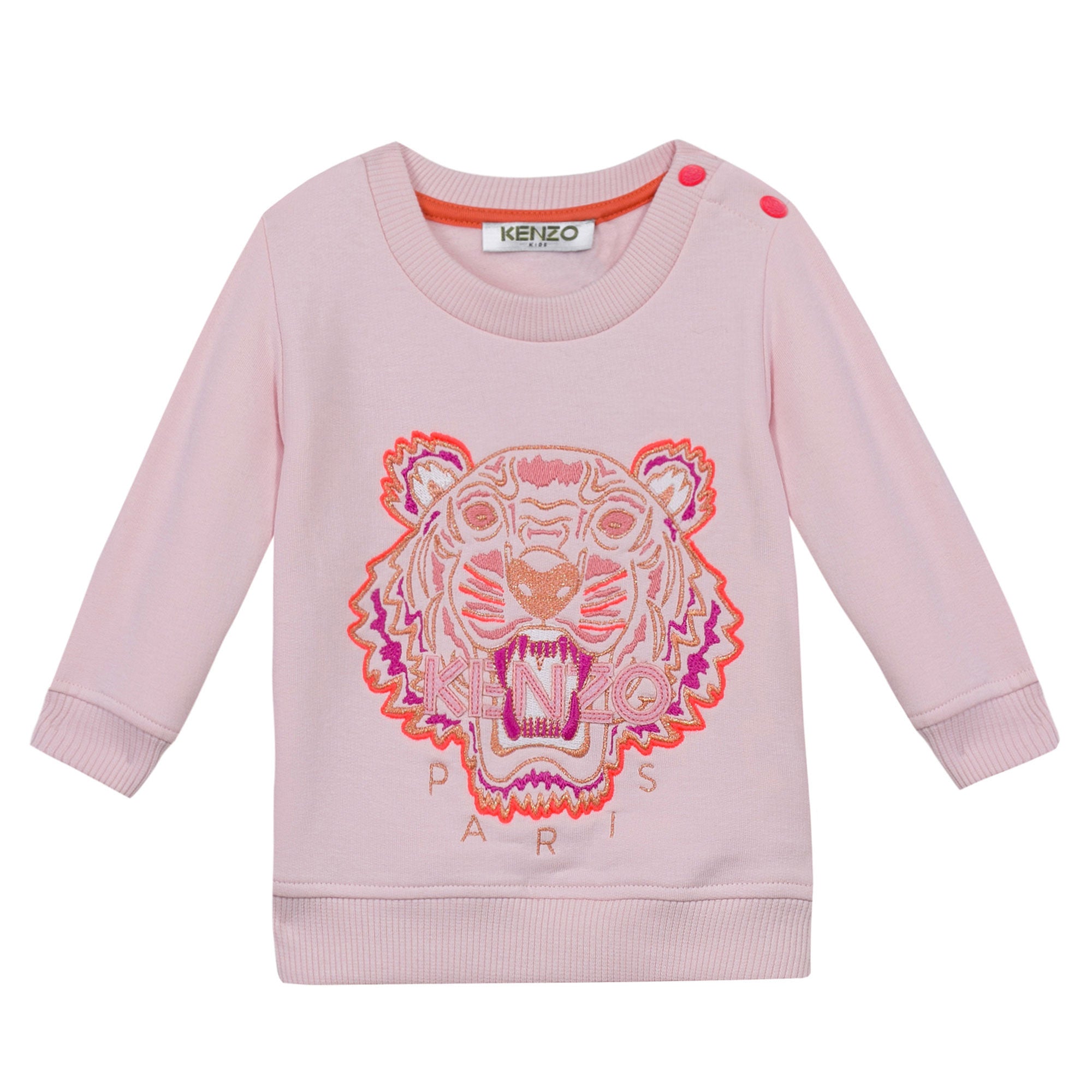 Baby Girls Light Pink Embroidered Tiger Head Cotton Sweatshirt - CÉMAROSE | Children's Fashion Store