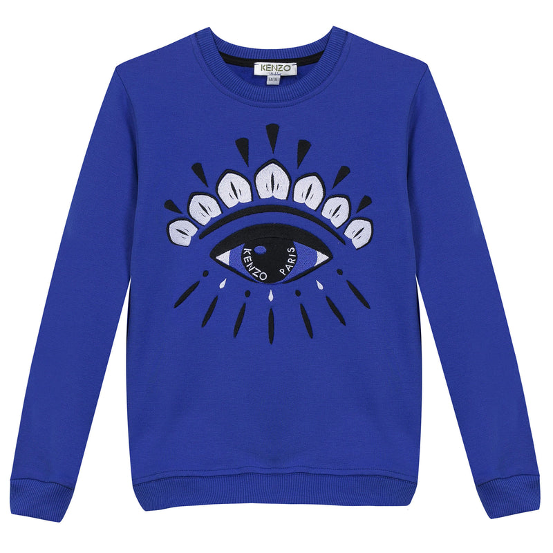 Girls Electric Blue Embroidered Eye Cotton Sweatshirt - CÉMAROSE | Children's Fashion Store