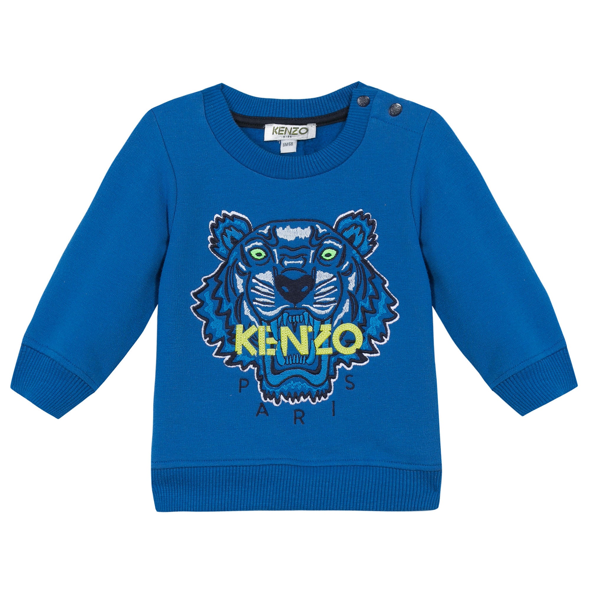 Baby Boys Middle Blue Embroidered Tiger Head Cotton Sweatshirt - CÉMAROSE | Children's Fashion Store