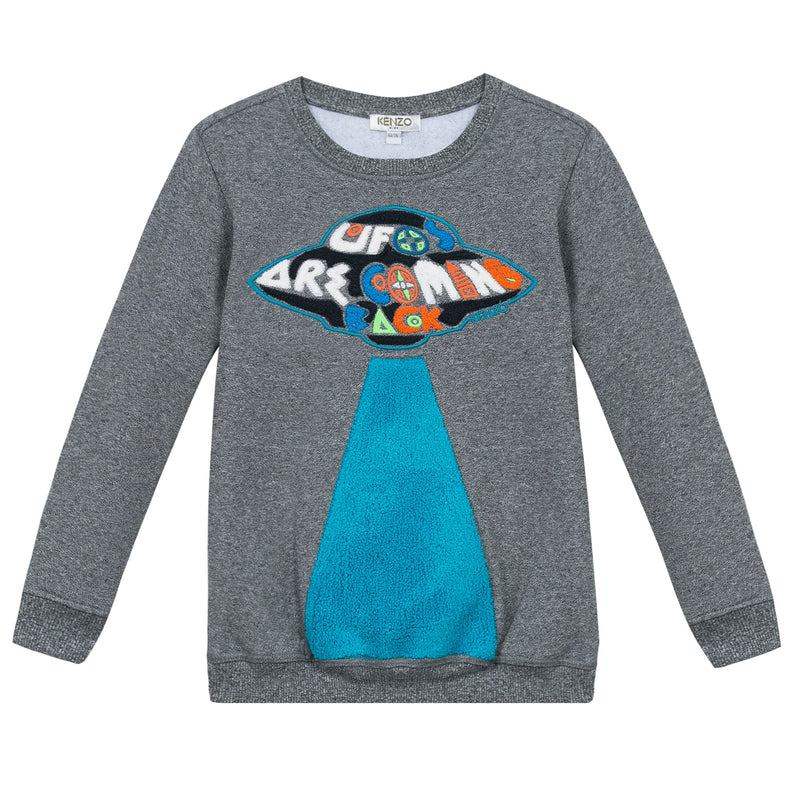 Boys Twisted Grey Fancy Embroidered Trims Cotton Sweatshirt - CÉMAROSE | Children's Fashion Store