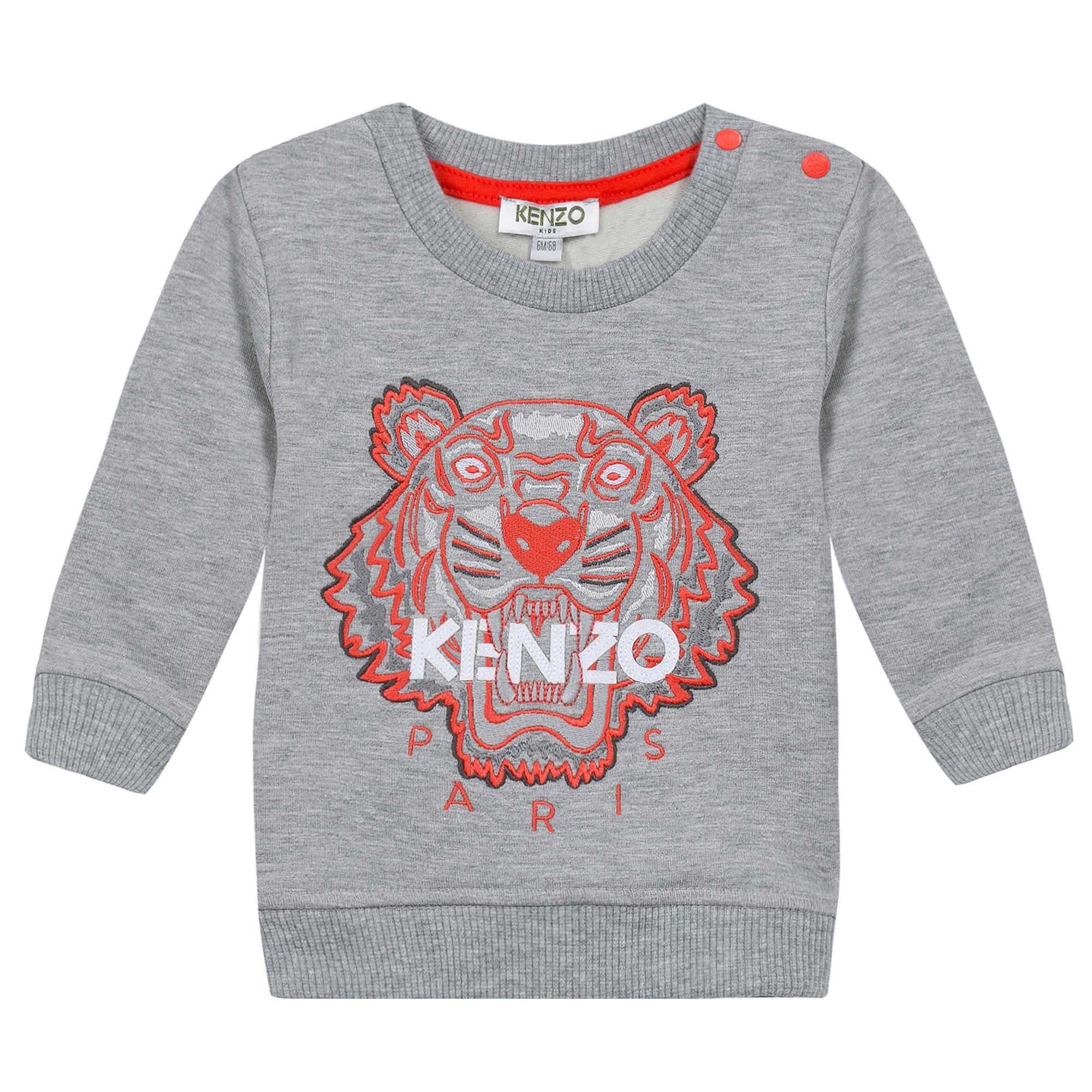 Baby Boys Marl Grey Embroidered Tiger Head Cotton Sweatshirt - CÉMAROSE | Children's Fashion Store