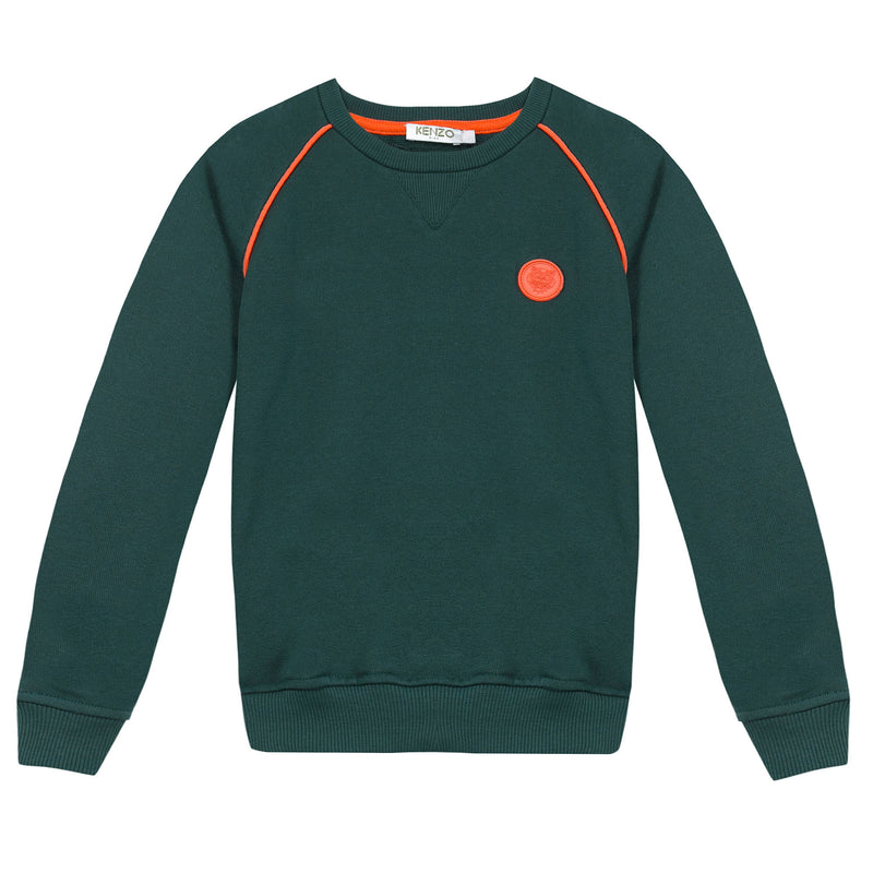 Boys Dark Green Back Tiger Head Trims Cotton Sweatshirt - CÉMAROSE | Children's Fashion Store