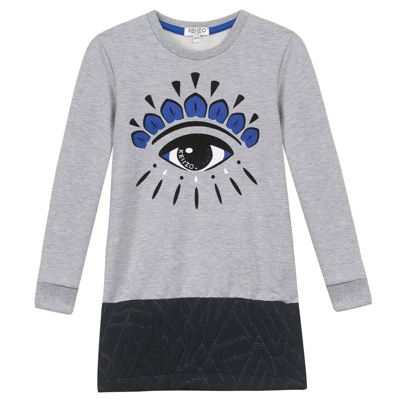 Girls Grey Eye Printed Trims Cotton Dress - CÉMAROSE | Children's Fashion Store