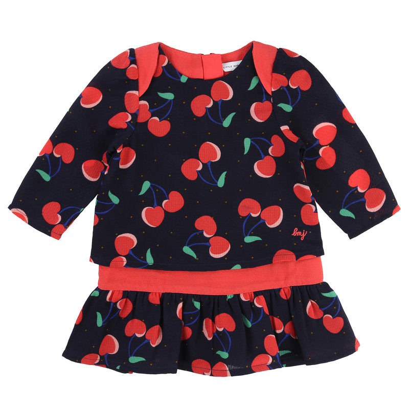Baby Girls Navy Blue Cherry Printed Trims Dress - CÉMAROSE | Children's Fashion Store