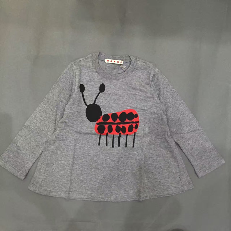 Girls Grey Hand-painted Animals Printed Trims Cotton T-Shirt - CÉMAROSE | Children's Fashion Store