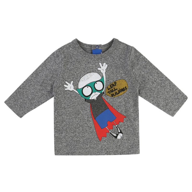 Baby Boys Grey Fancy Printed Trims Cotton T-Shirt - CÉMAROSE | Children's Fashion Store