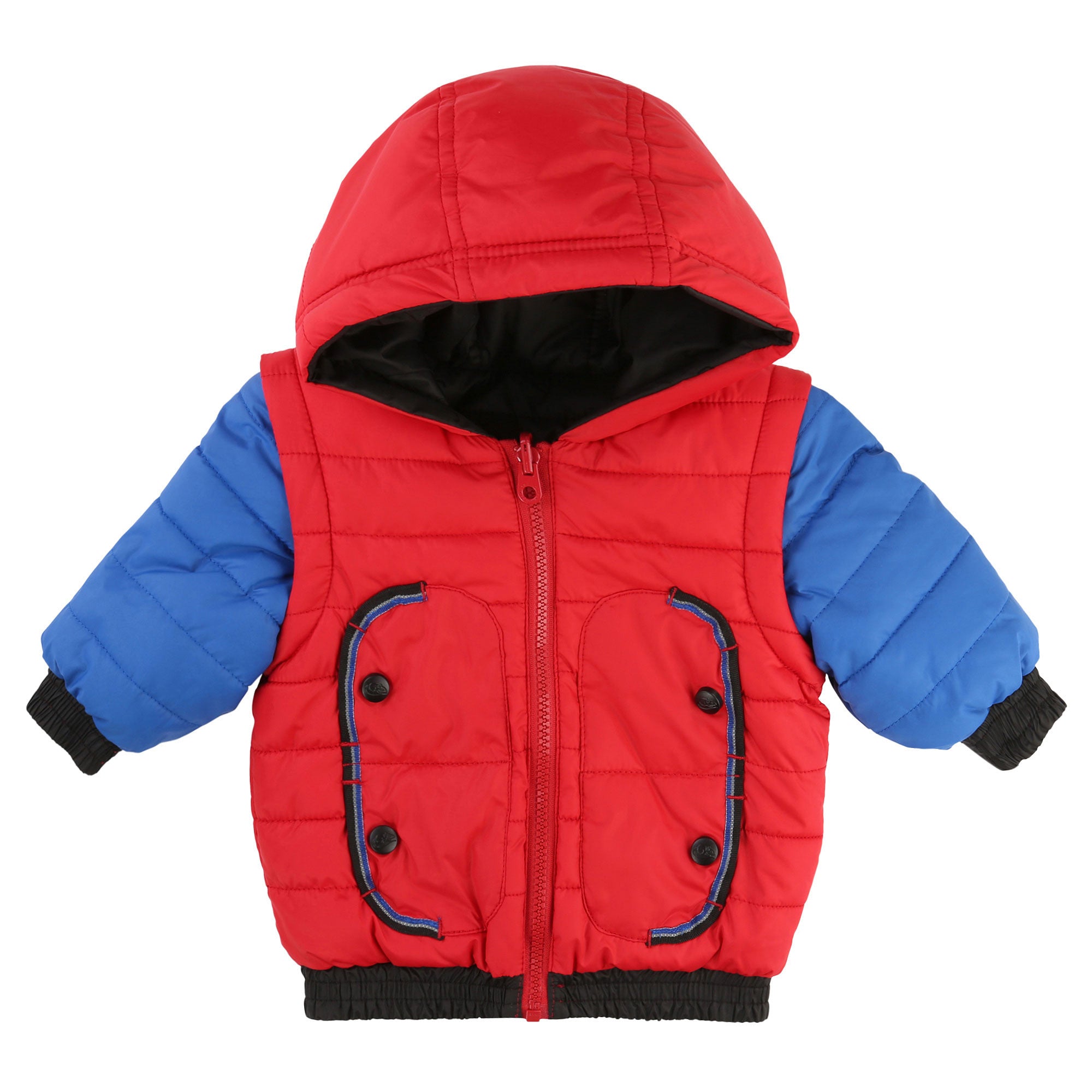 Boys Red Hooded Remove The Sleeves Down Jacket - CÉMAROSE | Children's Fashion Store - 1