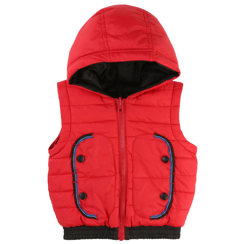 Boys Red Hooded Remove The Sleeves Down Jacket - CÉMAROSE | Children's Fashion Store - 2
