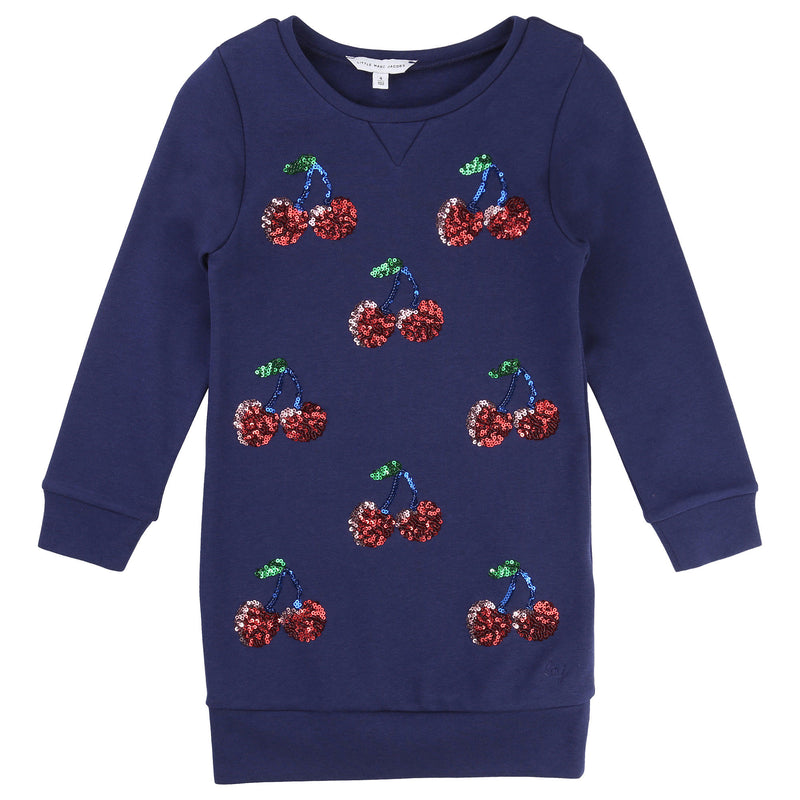 Girls Blue Cherry Printed Trims Cotton Dress - CÉMAROSE | Children's Fashion Store