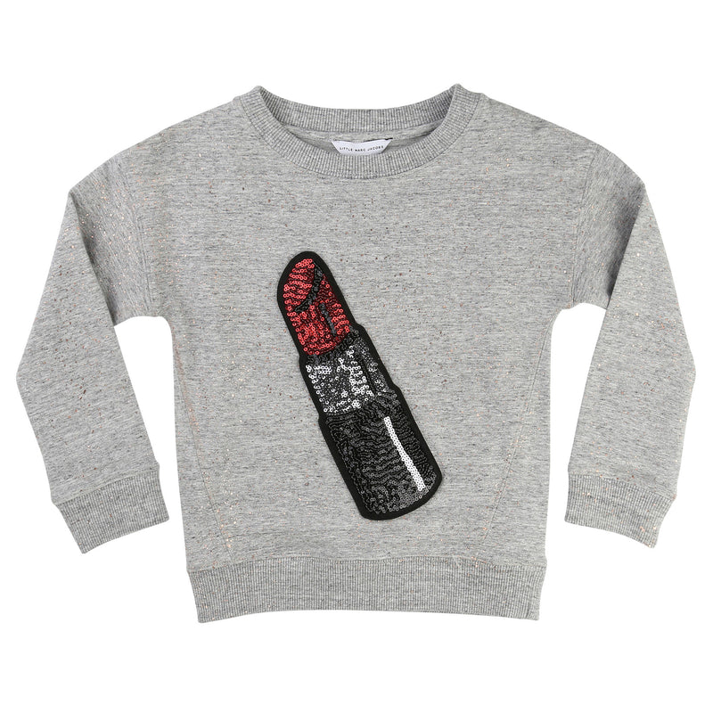 Girls Grey Lipstick Printed Trims Sweatshirt - CÉMAROSE | Children's Fashion Store