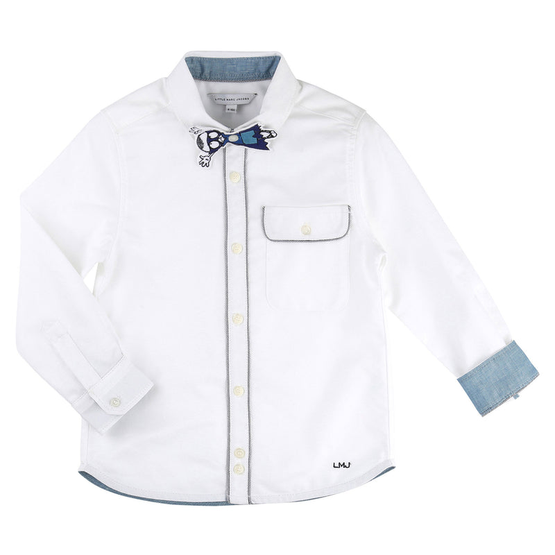 Boys White Cotton Shirt With Grey Edge Trims - CÉMAROSE | Children's Fashion Store