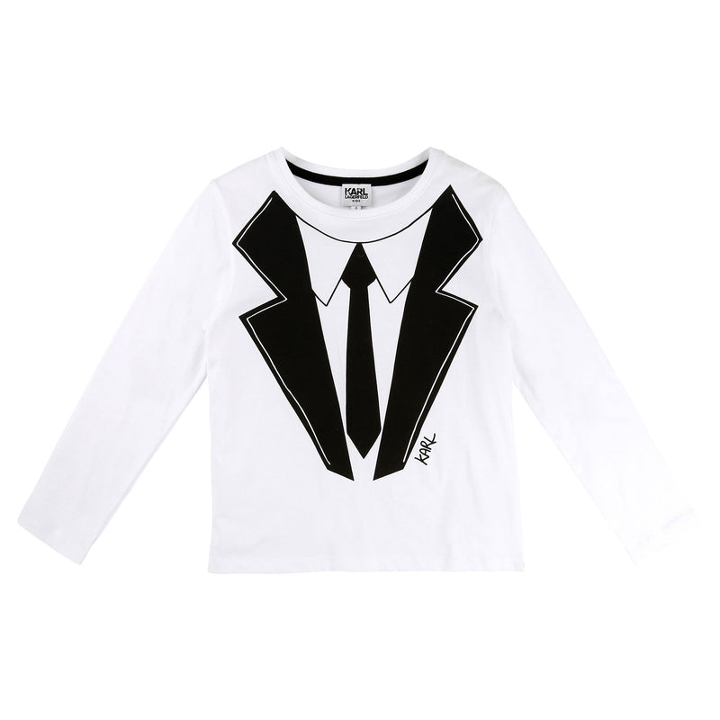 Boys White Tie Printed Trims Cotton T-Shirt - CÉMAROSE | Children's Fashion Store