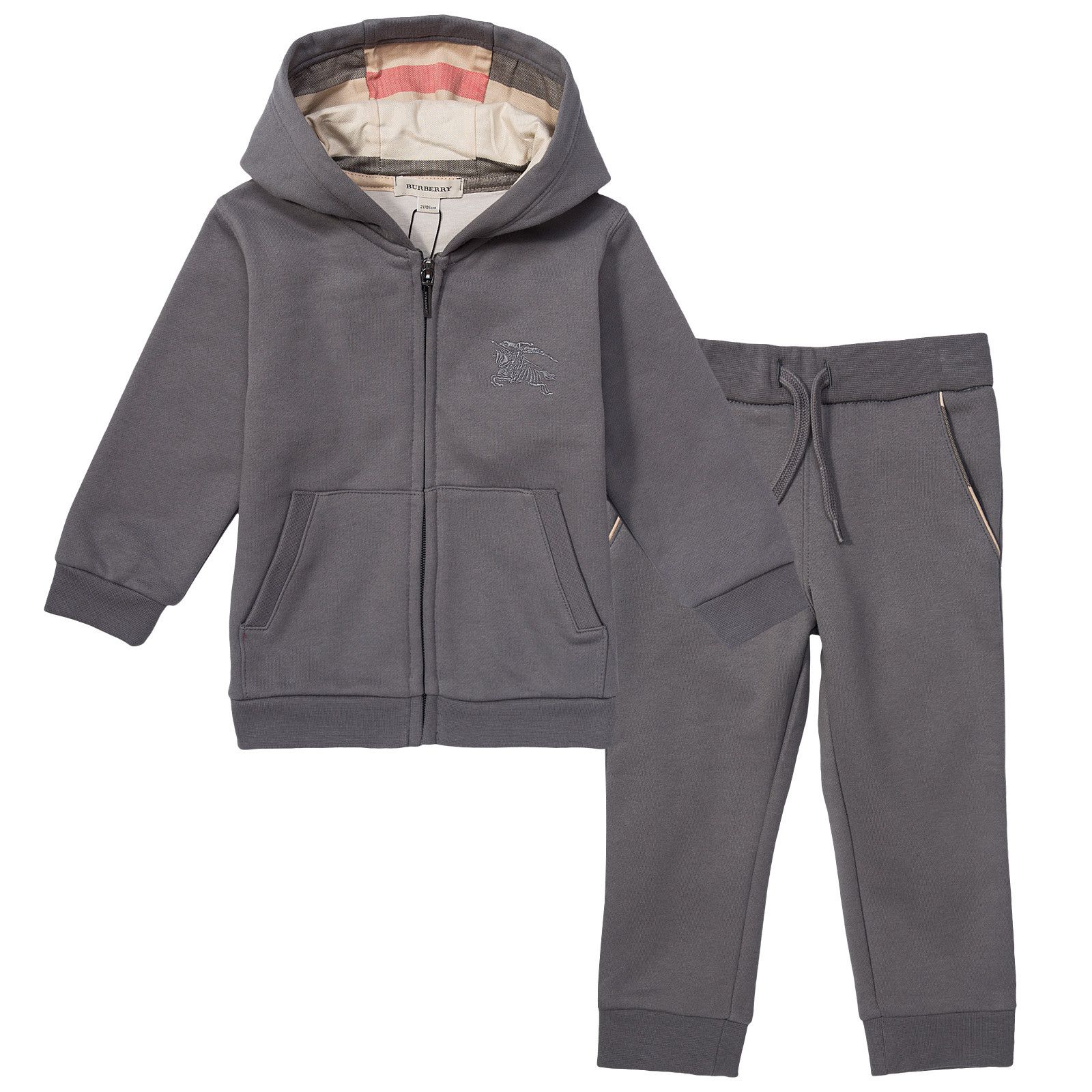 Boys Grey Tracksuit With Check Lined Hood - CÉMAROSE | Children's Fashion Store - 1