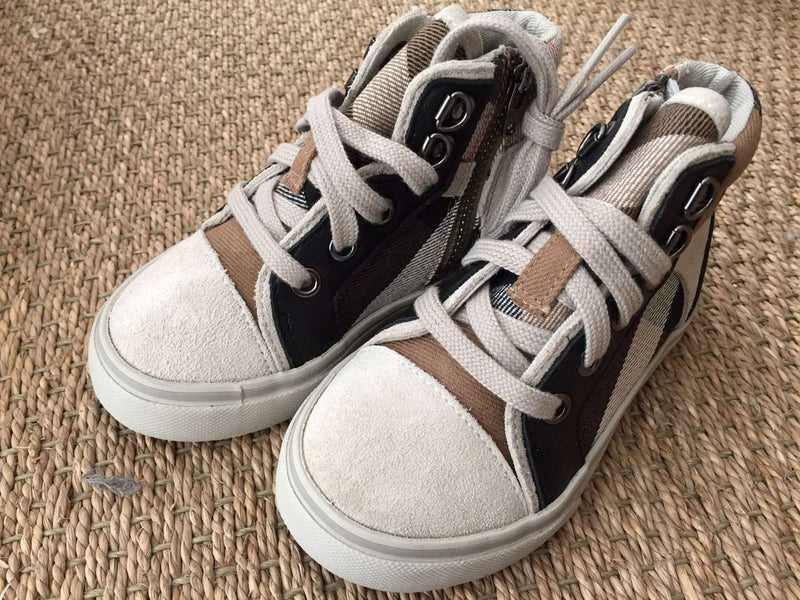 Baby Boys Dark Beige Check&Ivory Suede High-Top  Shoes - CÉMAROSE | Children's Fashion Store