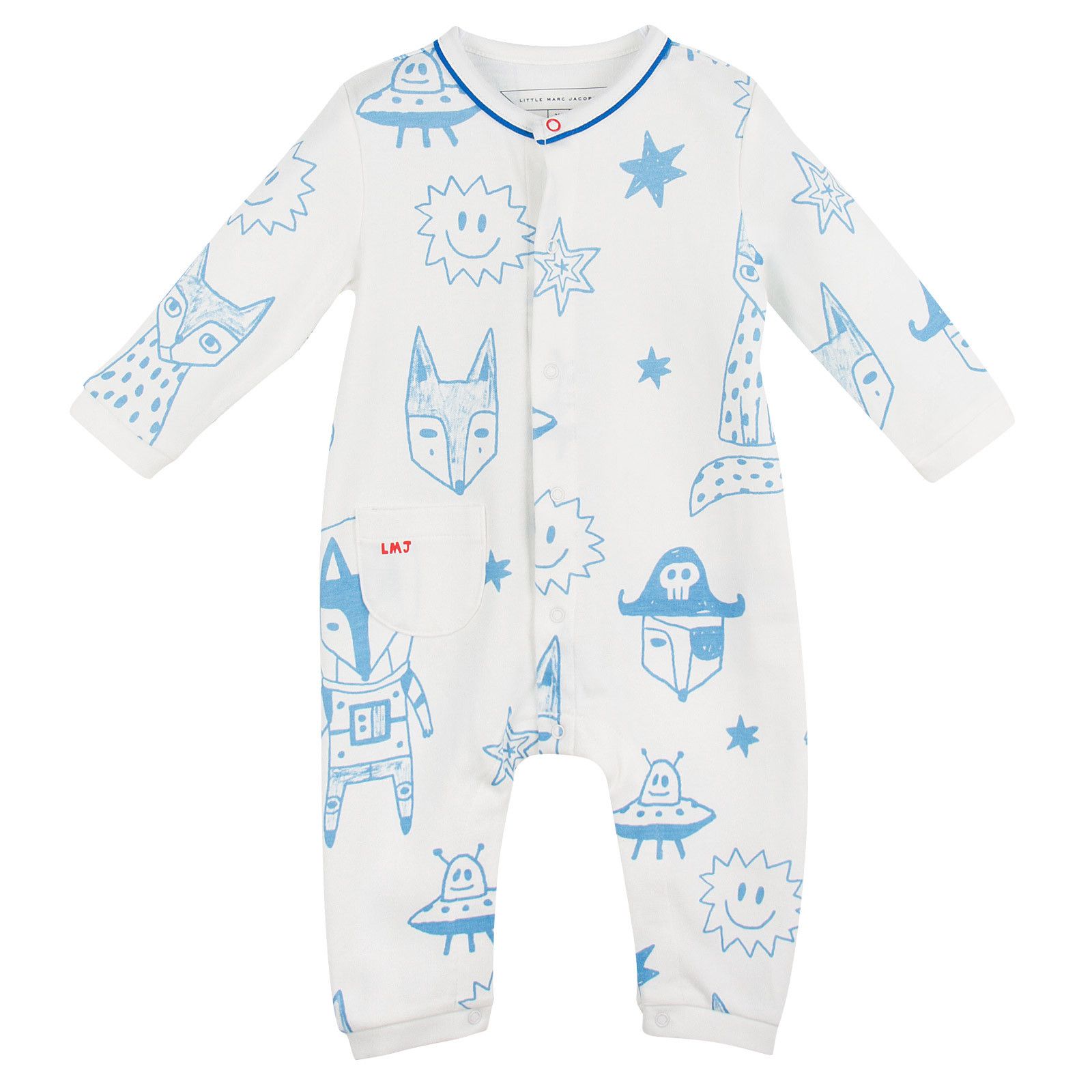 Baby Ivory&Blue Cotton Space Printed Babygrow - CÉMAROSE | Children's Fashion Store - 1