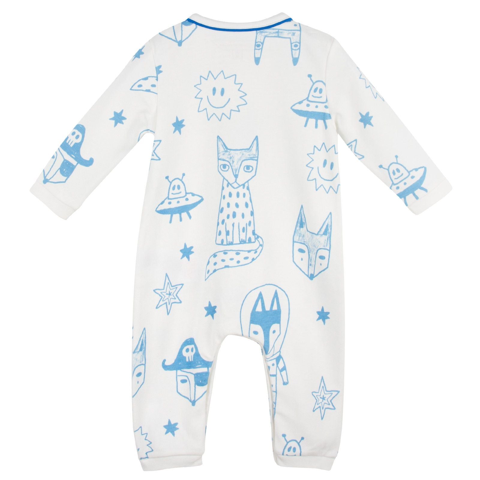 Baby Ivory&Blue Cotton Space Printed Babygrow - CÉMAROSE | Children's Fashion Store - 2