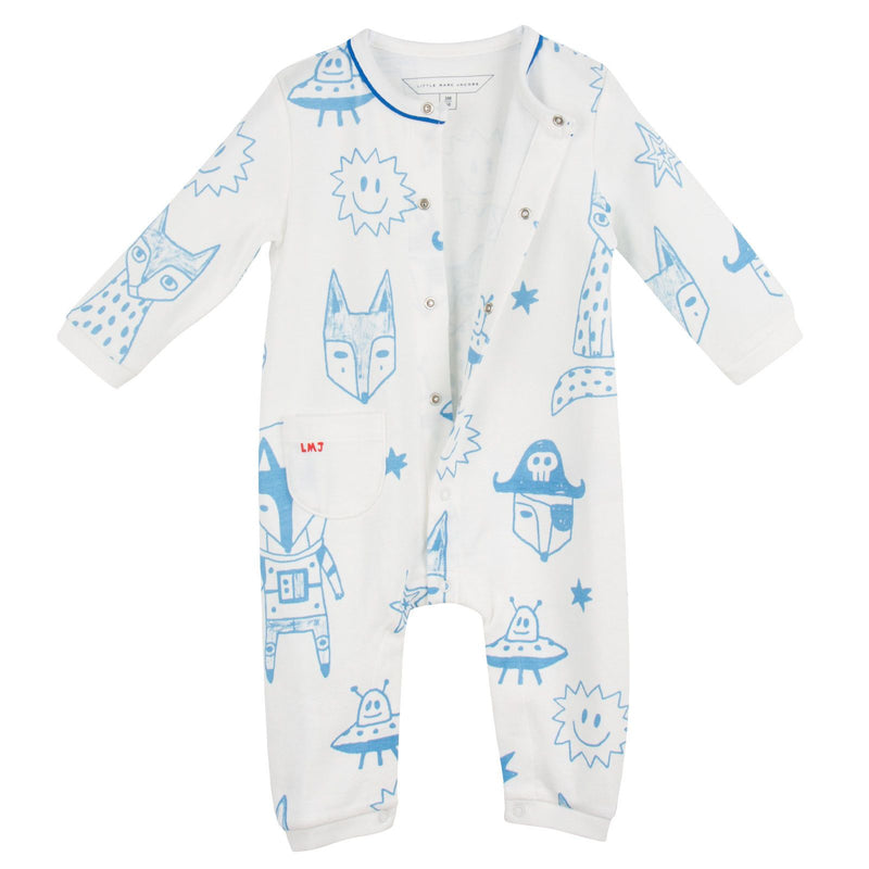 Baby Ivory&Blue Cotton Space Printed Babygrow - CÉMAROSE | Children's Fashion Store - 3