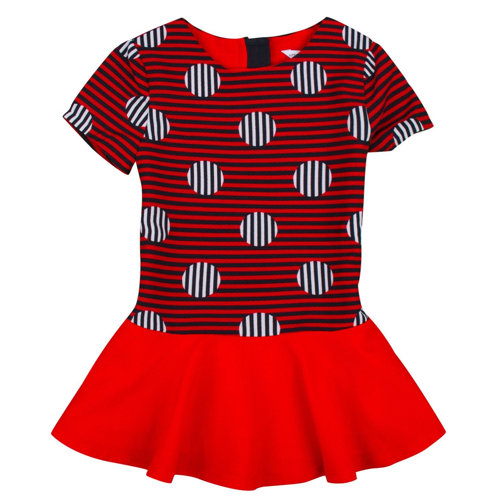 Girls Red&Navy Blue Stripe Dress With Necklace - CÉMAROSE | Children's Fashion Store - 1