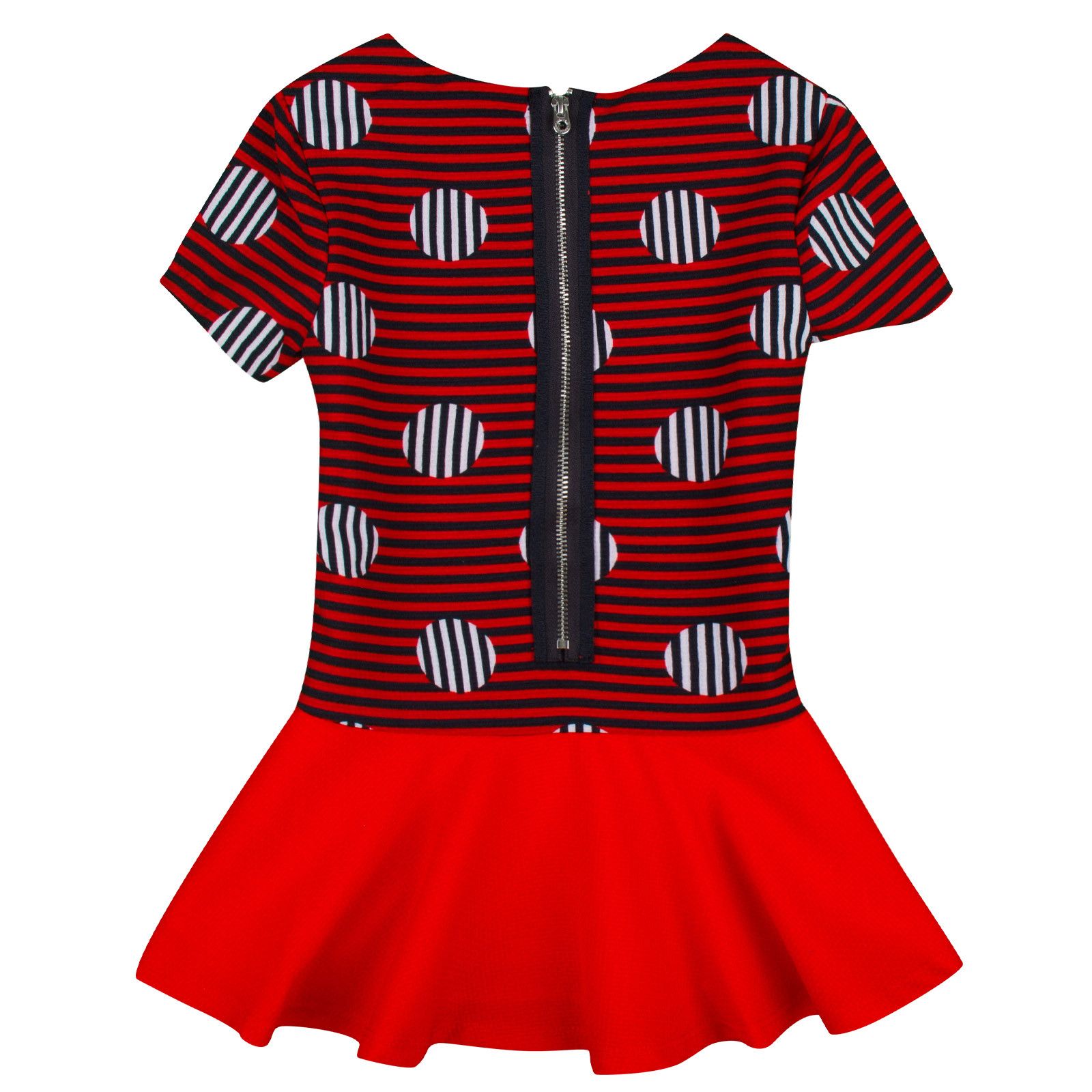 Girls Red&Navy Blue Stripe Dress With Necklace - CÉMAROSE | Children's Fashion Store - 2